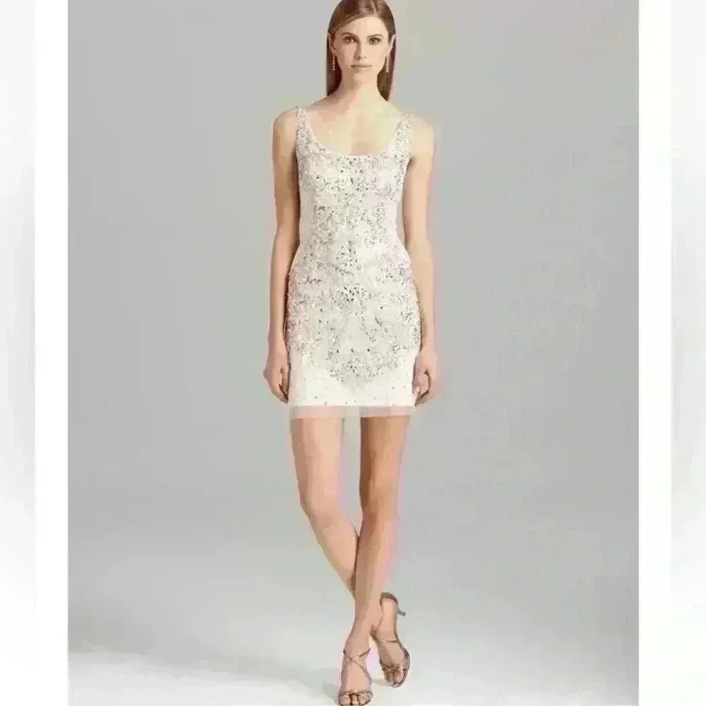 Adrianna Papell White Sequin Mini Dress